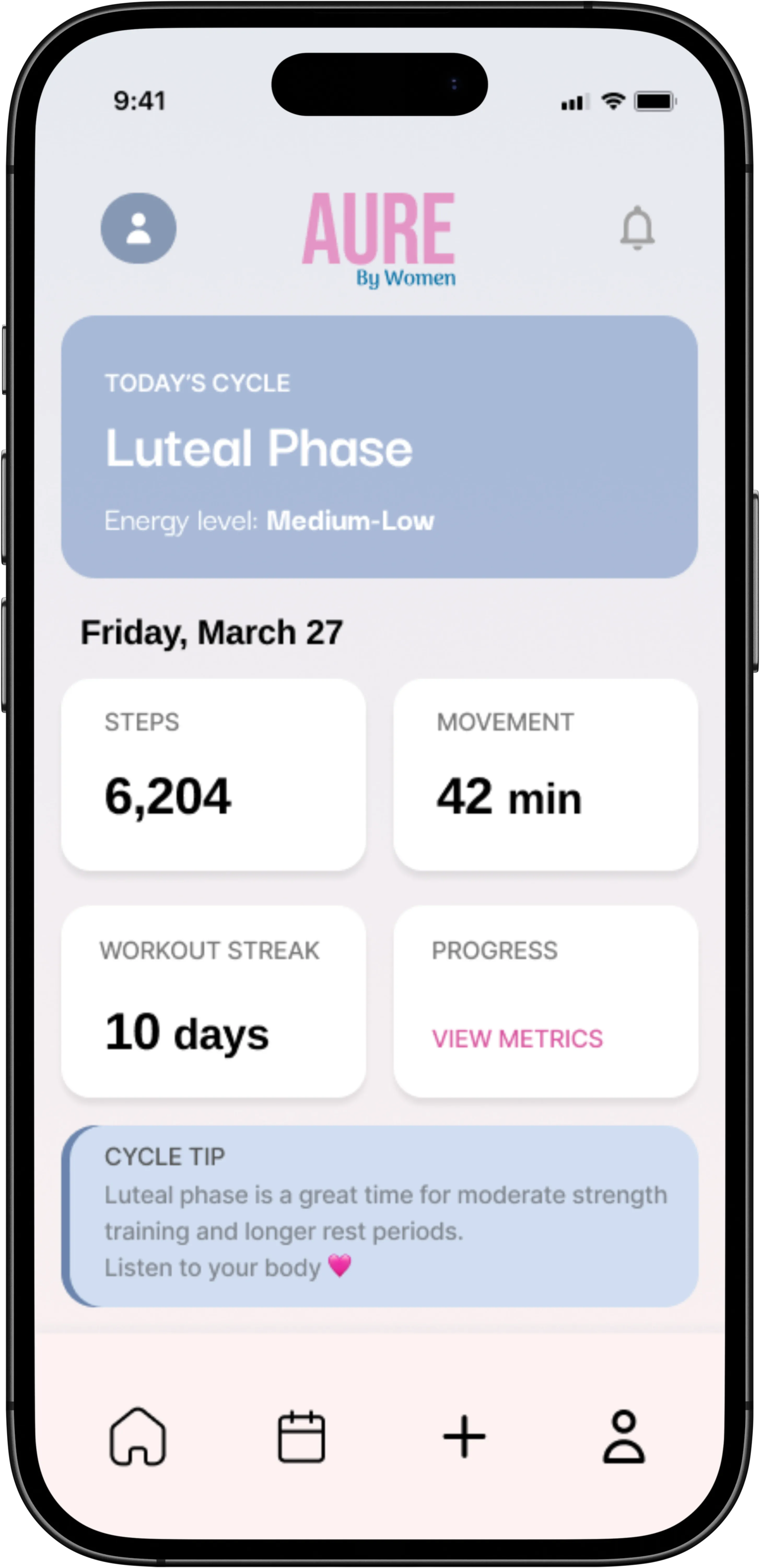 Aure by Women mockup screen 2