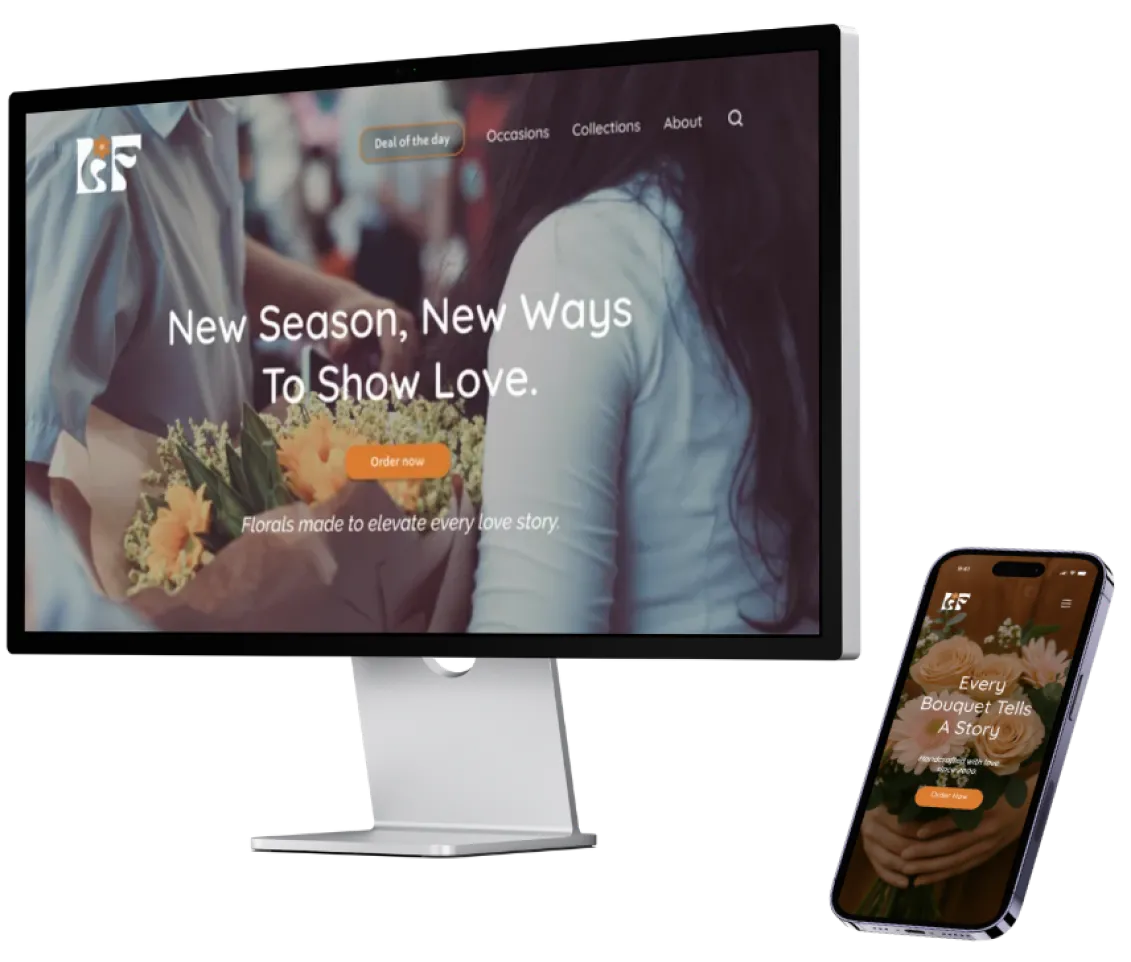 Bloom & Fern florist website homepage on desktop and mobile — New Season, New Ways To Show Love