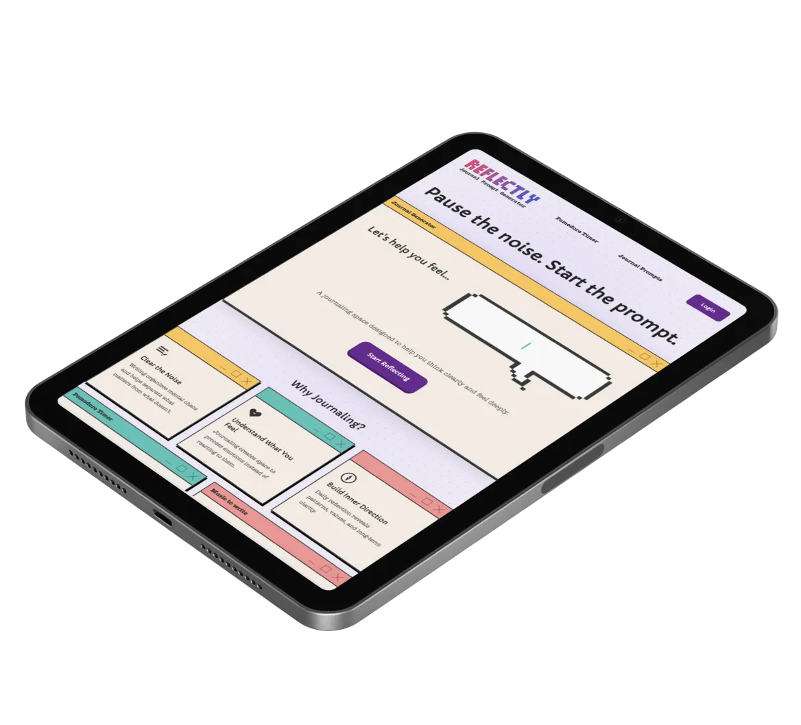 Reflectly shown on an iPad, displaying the prompt generator and Why Journaling sections